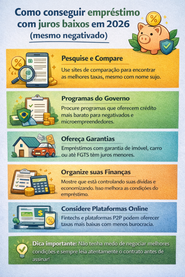 Como conseguir empréstimo com juros baixos em 2026 (mesmo negativado)