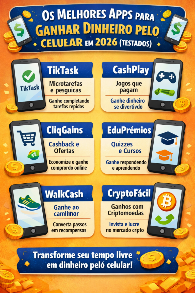 Os melhores apps para ganhar dinheiro pelo celular em 2026 (testados)